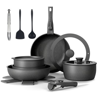 SKONYON 18Pcs Nonstick Pots and Pans Set Cookware Set with Lids, Detachable-Handle, Pot Protector  and Cooking Utensils