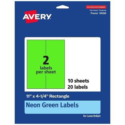 Avery Neon Green Paper Labels, 11" x 4.25" Rectangle