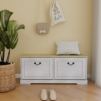 MOEPISY Shoe Cabinet Shoe Storage Bench with 2 Flip Drawers and Adjustable Shelf