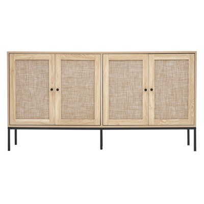 VEVOR Rattan Cabinet, Rattan Storage Cabinet with 4 Magnetic Doors and Adjustable Shelves, Sideboard Buffet Cabinet for Hallway, Entryway, Natural