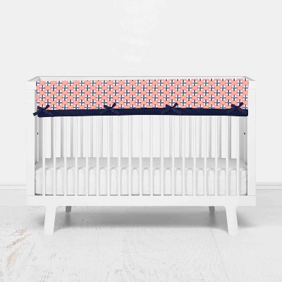 Bacati - Olivia Long Crib Rail Guard Cover Coral/Navy