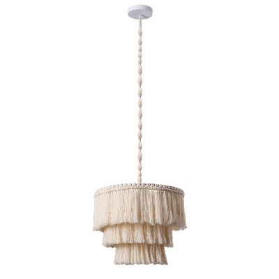 Dewdrop Farmhouse Boho Macrame Tassel Chandelier Layered Fringe Pendant Ceiling Light for Hallway