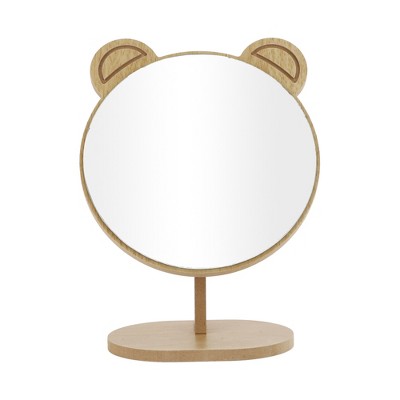 Unique Bargains Large Panda Ears Desktop Cosmetic Mirror Wood Color 1 Pc