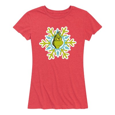 Women's - Dr. Seuss - Grinch Face Snowflake Short Sleeve Graphic T-Shirt