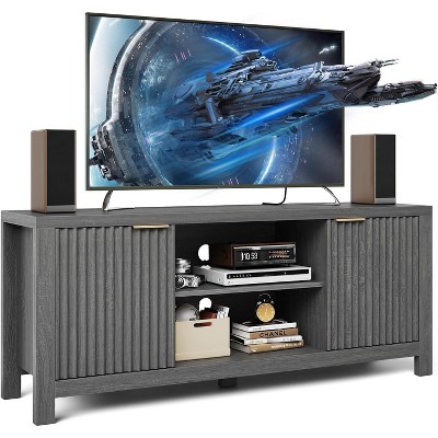 TV Stand 65 Inches, Mid Century Modern TV Entertainment Center with Storage Cabinets & Open Shelves, Wood TV Cabinet for Living Room