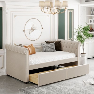 NicBex Twin Size Upholstered Daybed Modern Wooden Bed Frame with 2 Drawers for Bedroom, Living Room, No Box Spring Required, Space Saving