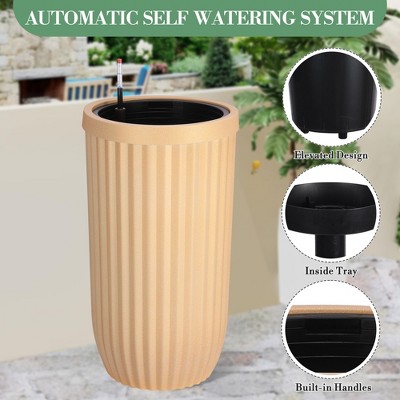 14.5/23/31 Inch Marble Finish Self Watering Pots, Outdoor Tall Planters with Water Level Monitor, Large Plant Pots for Living Room, Home