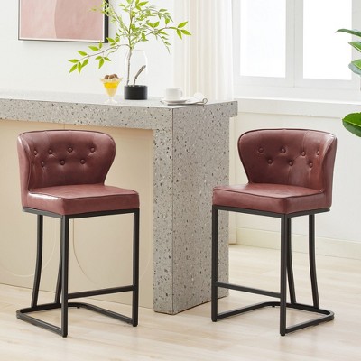 HYLEORY Counter Height Bar Stools 24'' Bar Stools Set of 2 Leather Bar Chairs Modern Upholered Barstools with Back for Kitchen Counter,Black