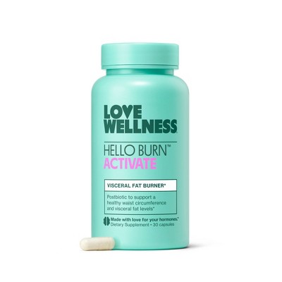 Love Wellness Hello Burn Activate Visceral Fat Burner Vegan Dietary Supplements - 30ct