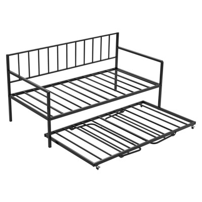 VEVOR Twin Size Daybed Frame, Height Adjustable Day Bed with Trundle, Heavy Duty Metal Platform Bed Frame with Light and Charging Station, Black