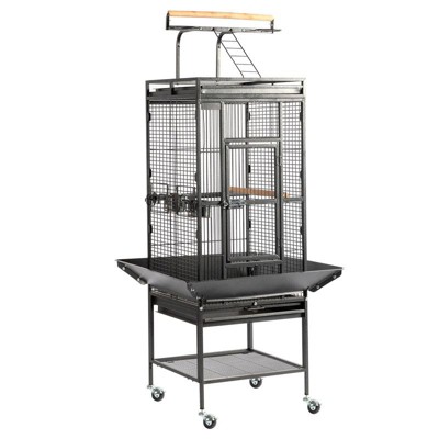Karl Home 65-inch Wrought Iron Large Rolling Bird Cage with Play Top and Stand