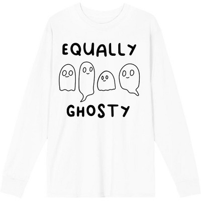 "Equally Ghosty" Kids Halloween Cartoon Ghosts Adult Crew Neck Long Sleeve Tee