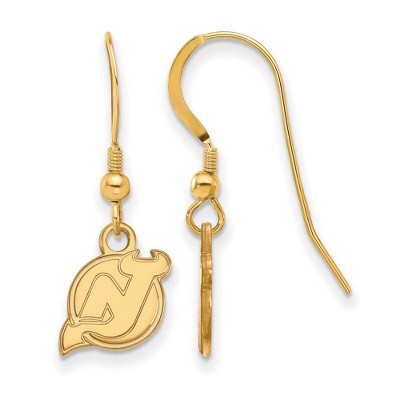 Black Bow Jewelry 14k Yellow Gold Plated Sterling Silver New Jersey Devils NHL Dangle Earrings
