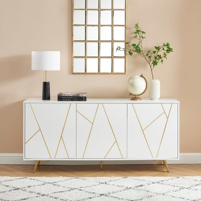 Modern TV Stand with Metal Accents, 3 Cabinets & Cable Management, Fits TVs up to 70 in., 63 in. Wide