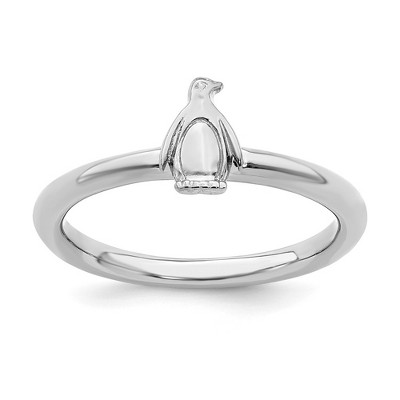 Black Bow Jewelry Rhodium Plated Sterling Silver Stackable Penguin Ring