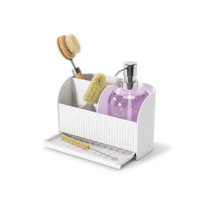 Umbra Sling Sink Caddy with Pump White: Kitchen Sponge Holder & Organizer, ABS Material, 5-Year Warranty