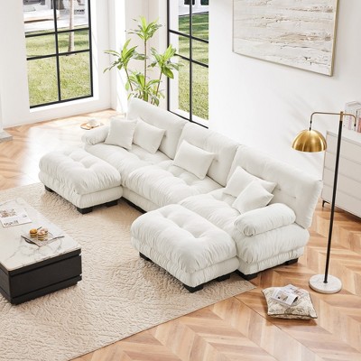 DOMETOUR Luxury Modular Sectional Sofa Couch - Oversized U Shaped Cloud Couch for Living Room,Deep Seat Sofa Couch with 2 Ottomans, Chenille