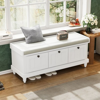 Kumasinova 44.1" Classic Shoe Bench with Cushion&3 Drawers,Entryway Bench with Storage for Living Room,Entryway&Hallways,220lbs Max
