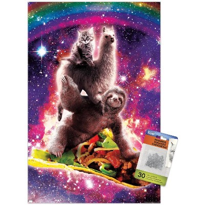 Trends International James Booker - Space Sloth Llama Cat Riding Taco Unframed Wall Poster Prints