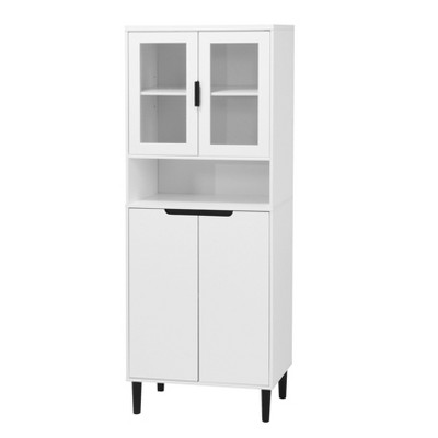 VANIRROR Tall Storage Bookcase with Tempered Glass Doors, Adjustable Shelves, Accent Cabinet For Living Room or Bedroom Storage Cabinet
