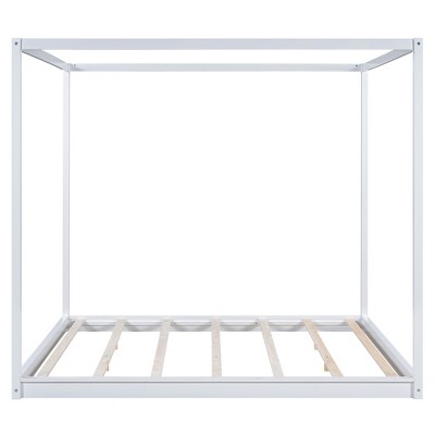 COWLOWN Queen Canopy Platform Bed with Support Legs, Modern Wooden Bed Frame for Customization