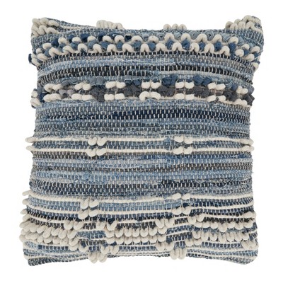 Saro Lifestyle Denim Delight Chindi Poly Filled Throw Pillow, Blue, 20"x20"