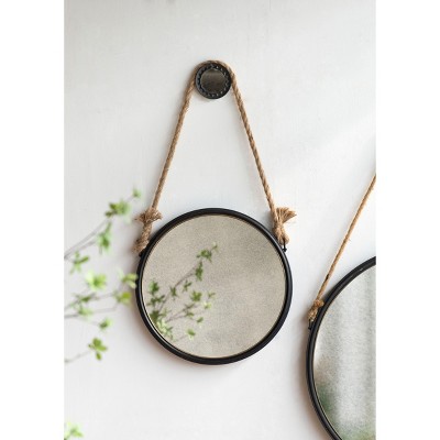 NicBex Round Wall Mirror with Rope Strap,Modern Circle Mirror with Metal Frame,Decorative Mirror for Wall Decor,Living Room,Bedroom,Black