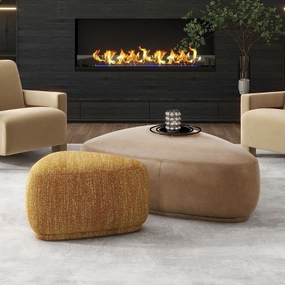 PAGED 18.5 Inch Boucle Fabric Ottoman, Modern Low Cushion Footrest Ottoman with High-density Foam for Living Room, Bedroom
