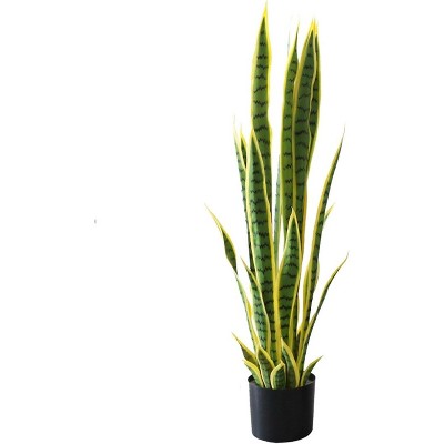 Artificial Snake Plant Potted Faux Sansevieria Trifasciata Plants, Tropical Fake Snake Plants in White Pots for Home Office Indoor Decor