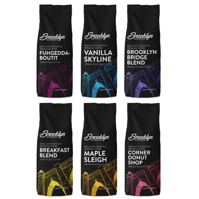 Brooklyn Beans Ground Flavored Coffee Bags, Variety Pack, 6 pack  (72 ounces total)