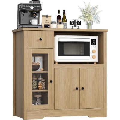 Storage Cabinet with Adjustable Shelves and Microwave Stand – Buffet Sideboard with Drawer, Single and Double Doors, Modern Kitchen Organizer