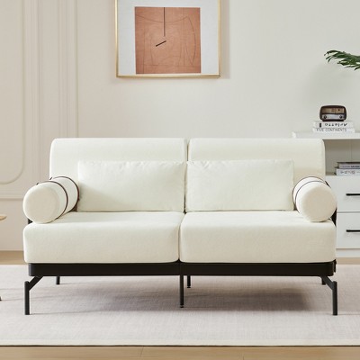 QingMoon 59" Modern Loveseat Sofa with Flexible USB Ports，Unique Cylindrical Armrests Chenille Fabric Upholstery for Living Room