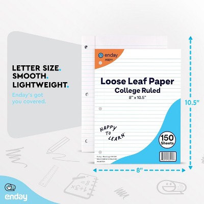 Loose Leaf Paper Bulk, 1800 Sheets, 150 Sheets Per Pack, 8" x 10.5" White Filler Paper, 3 Hole Punched Binder Paper for 3 Ring Binders - By Enday
