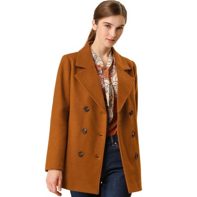 Allegra K Women's Long Sleeves Double Breasted Button Winter Outerwear Pea Coat