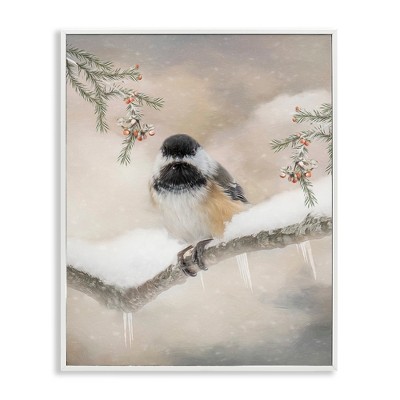 Stupell Industries Bird on Winter Branch Black Framed Giclee Art