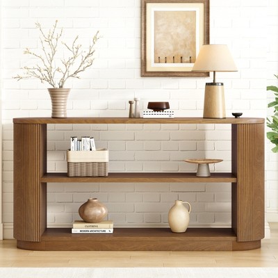 Mirod Modern Entryway Console Table with Open Shelf and Elegant Wood Grain, Slim Sofa Table with Fluted Design