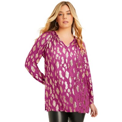 June + Vie by Roaman's Metallic Print Blouse