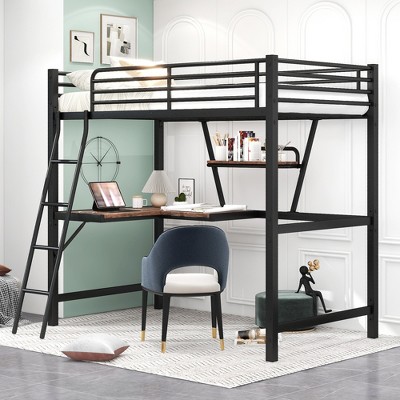 YOOCOZZ  Loft Bed with Desk and Shelf, Metal and MDF Construction