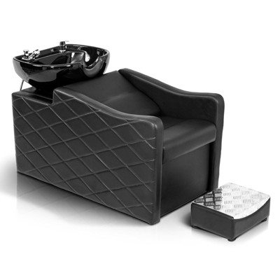 Karl Home Black and White Salon Shampoo Bowl and Chair Backwash Unit with Large Ceramic Bowl