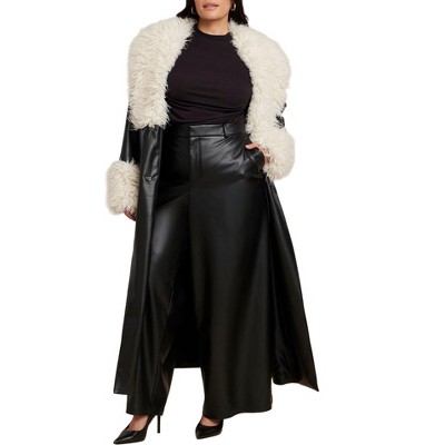 ELOQUII Faux Leather Coat With Fur Trim
