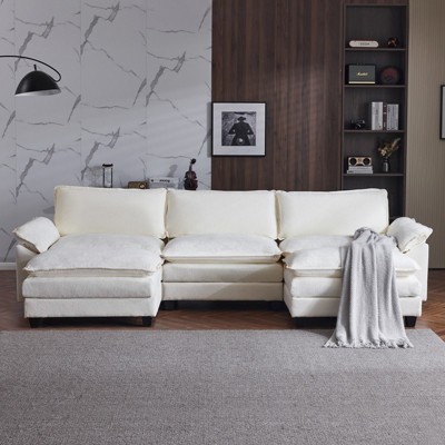 Karl Home |120 in. W Pillow Top Arm Double-layer Cushion Chenille Sofa in Blue With Ottoman