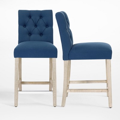 WestinTrends 24" Linen Fabric Tufted Counter Stool (Set of 2), Tea