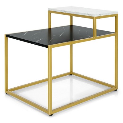 Costway 2 Tier End Side Table Metal Frame Nightstand with Storage Shelf Living Room