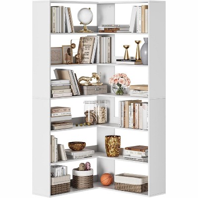 Acekool 6-Tier L-Shaped Corner Bookshelf with Baffles, Tall Industrial Bookcase, Large Storage Display Rack for Living Room, Office