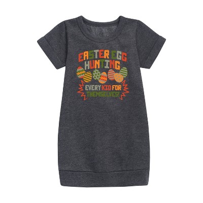 Girls' - Instant Message - Easter Egg Every Kid Graphic Short Sleeve Fleece Dress