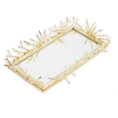 Classic Touch Rectangular Decorative Mirror Tray with Gold Design Border