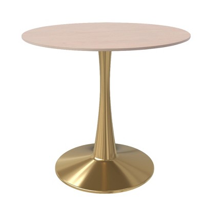 LeisureMod Bristol 27" Round Dining Table – Sintered Stone Top Accent Café Table & Sturdy Steel Gold Pedestal Base for Kitchen and Small Spaces