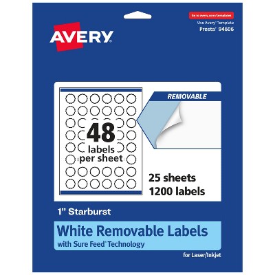 Avery Matte White Removable Starburst Labels with Sure Feed Technology, Print-to-the-Edge, 1"