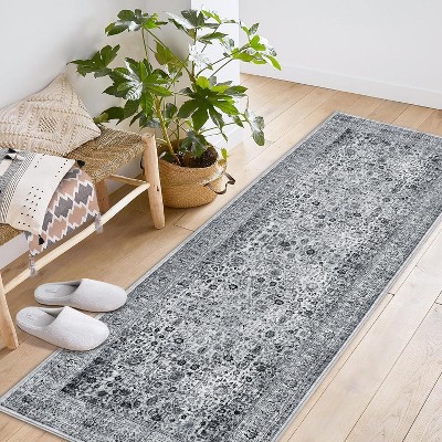 Acekool 2x6 Ft Vintage Floral Boho Area Rug, Washable Low Pile Non-Slip Carpet for Living Room, Bedroom, Dining, Kids & Pets