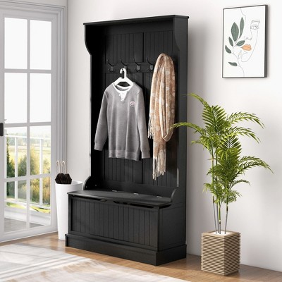 CAVINAS Modern Hall Tree for Front Door Entrance 3-in-1 Coat Rack with Storage Bench and 5 Hooks